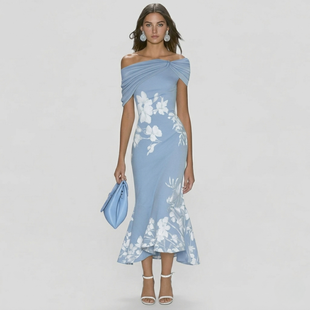 Damska Sukienka Midi Elegancka Kwiatowa
