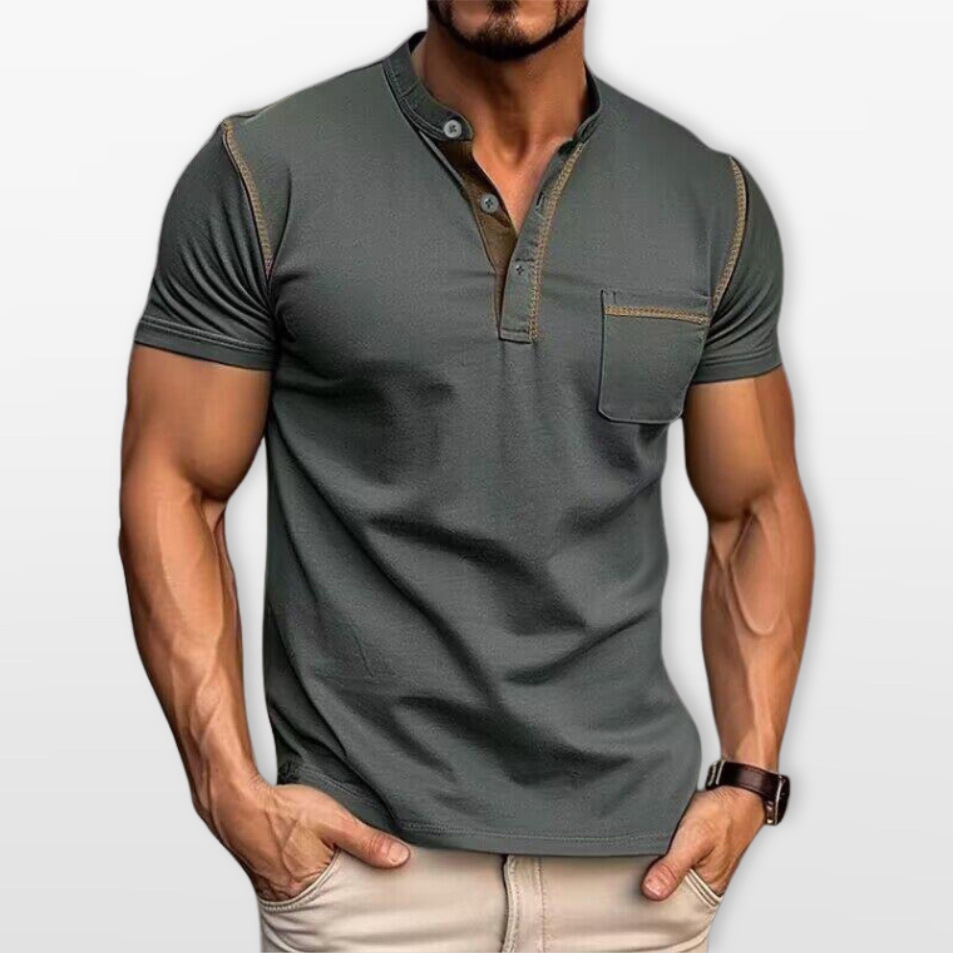 T-Shirt Henley Slim Fit Męski