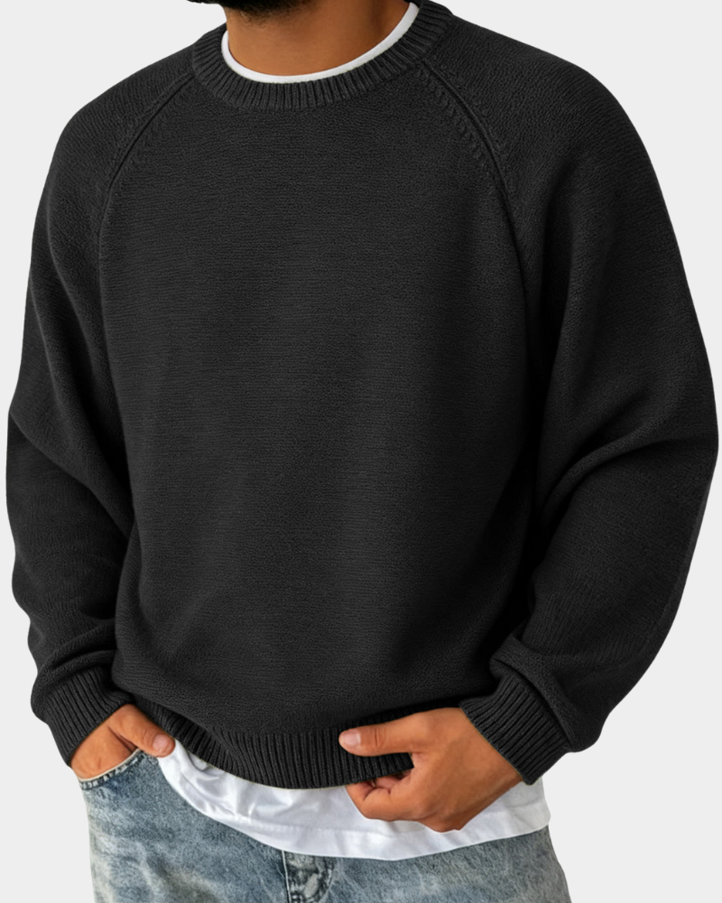 Sweter Dzianinowy z Okrągłym Dekoltem Męski