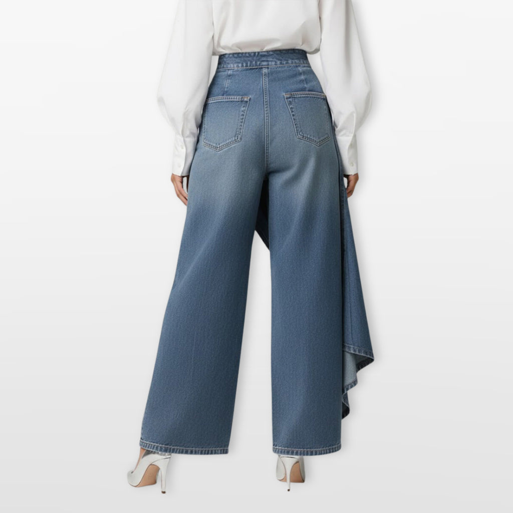 Spodnie Jeans Szerokie Asymetryczne Wysoki Stan Damskie
