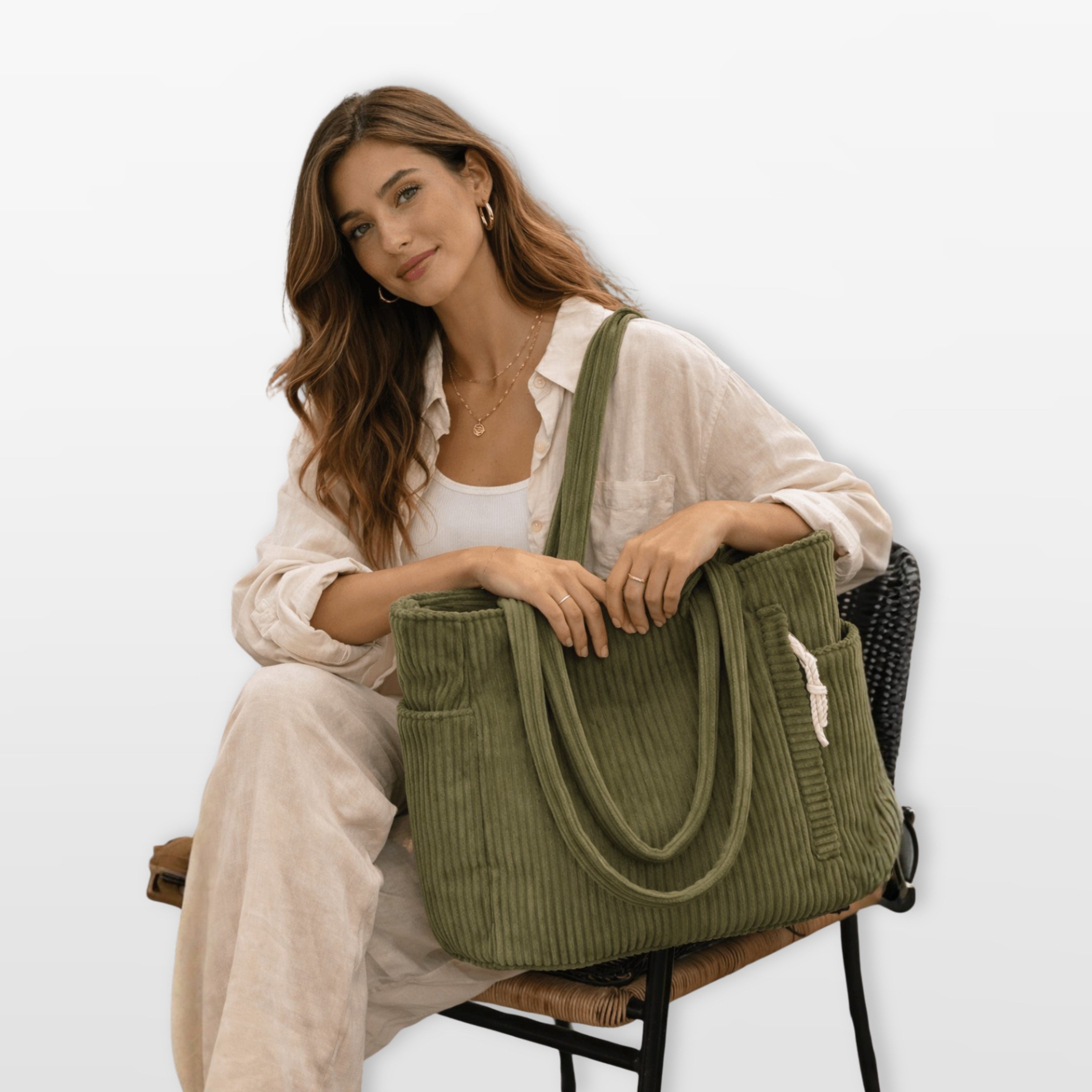 Torebka Sztruksowa Shopper Duża Damskie