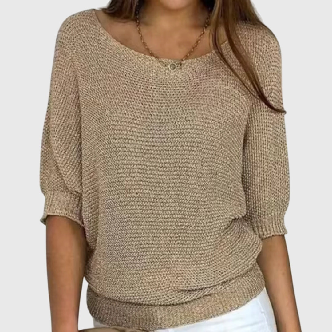 Luźny Sweter z Rękawem 3/4 Damski