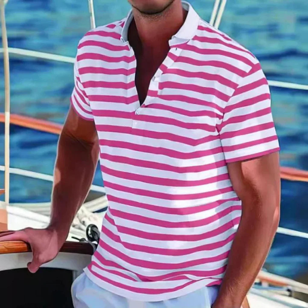 Koszulka Polo W Paski Casual Męska