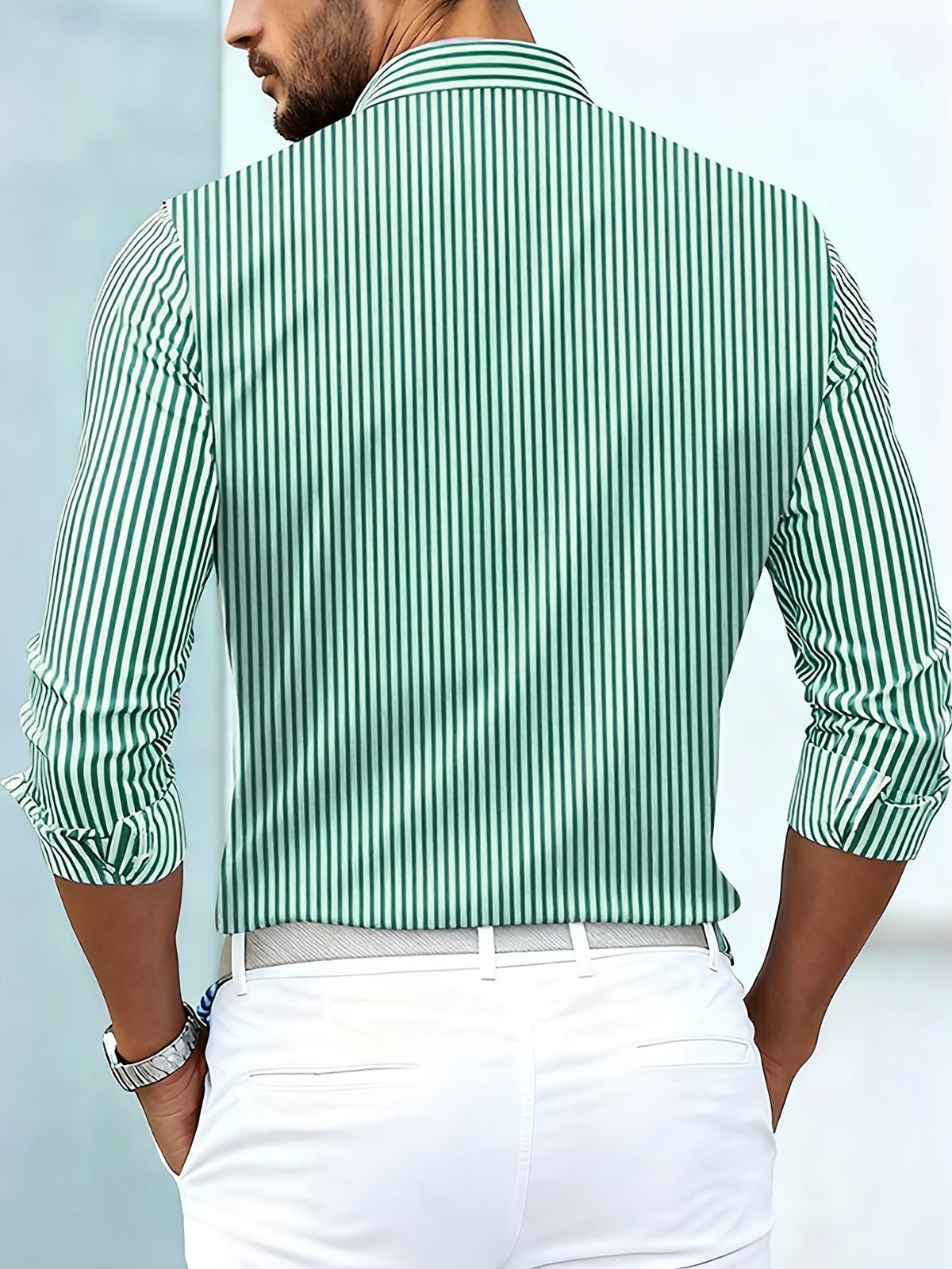 Camicia da uomo a righe geometriche a maniche lunghe
