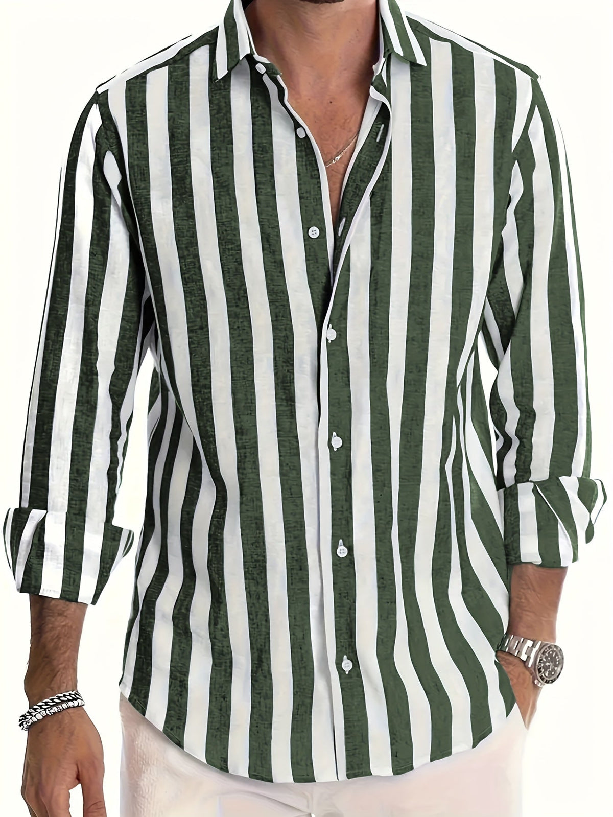 Camicia da uomo a righe a maniche lunghe