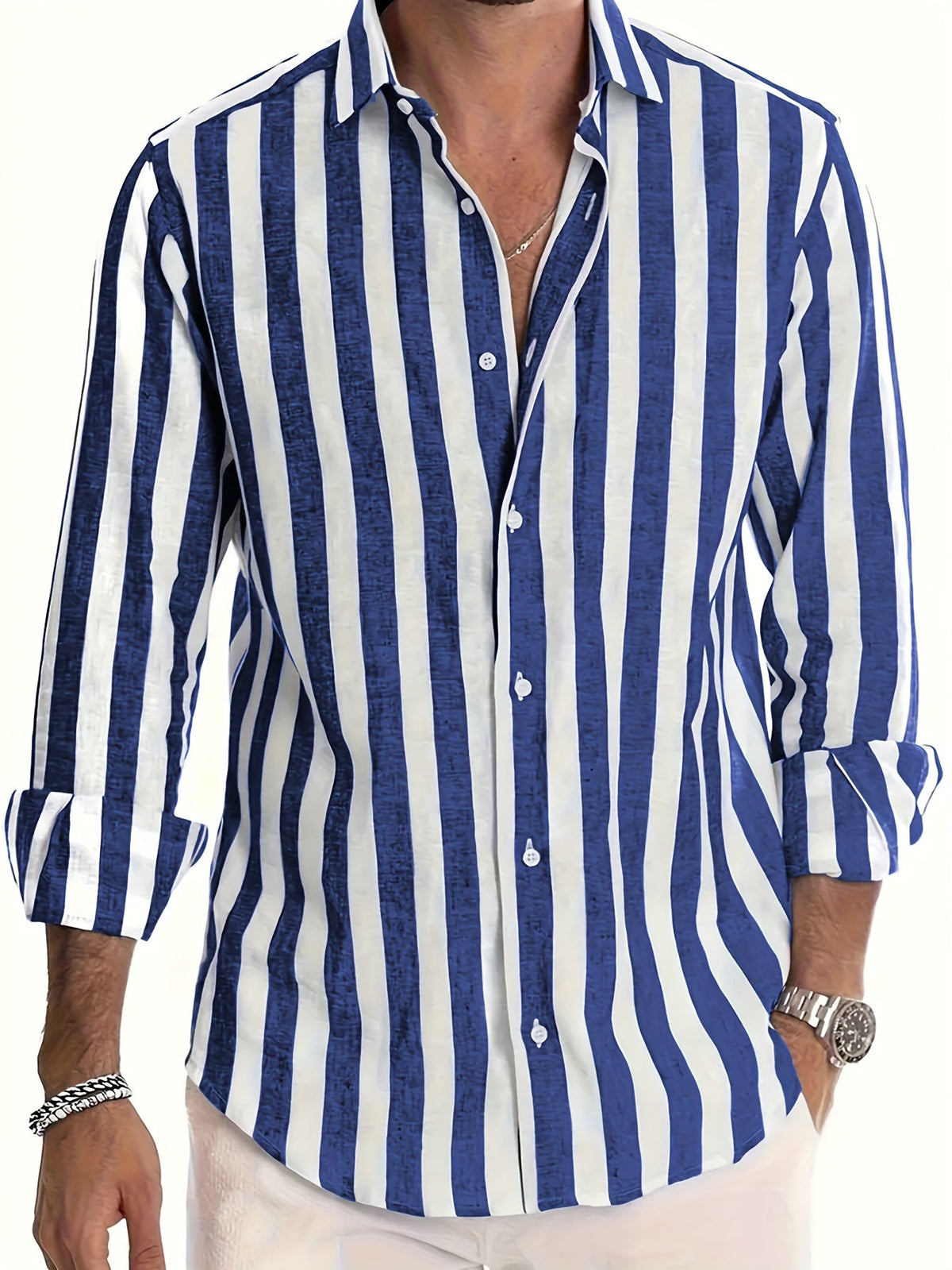 Camicia da uomo a righe a maniche lunghe