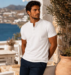 Ανδρική μπλούζα Henley με κοντά μανίκια