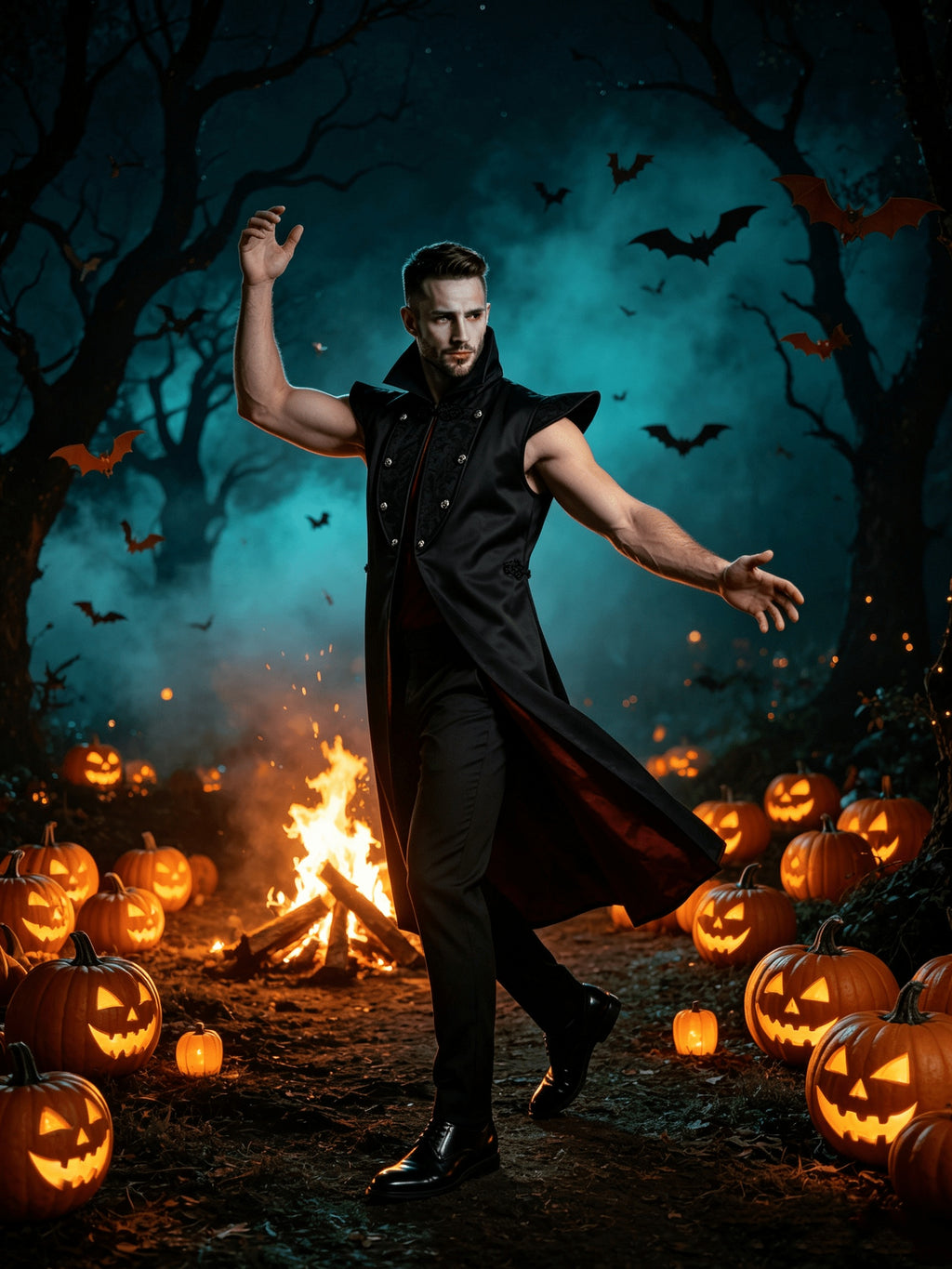 Kostium Wampira Halloween z Wysokim Kołnierzem Męski