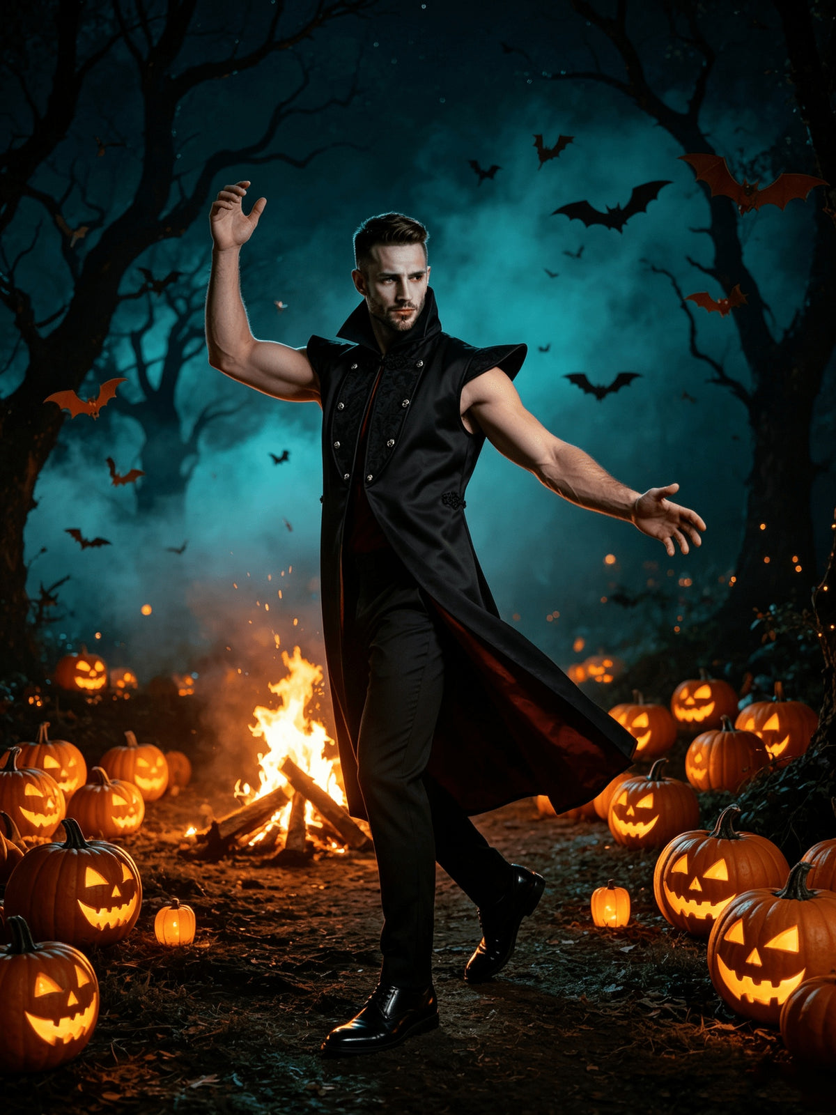 Kostium Wampira Halloween z Wysokim Kołnierzem Męski