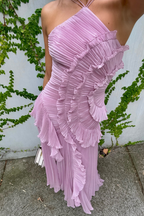 Women's Pleated Maxi Dress with Ruffle