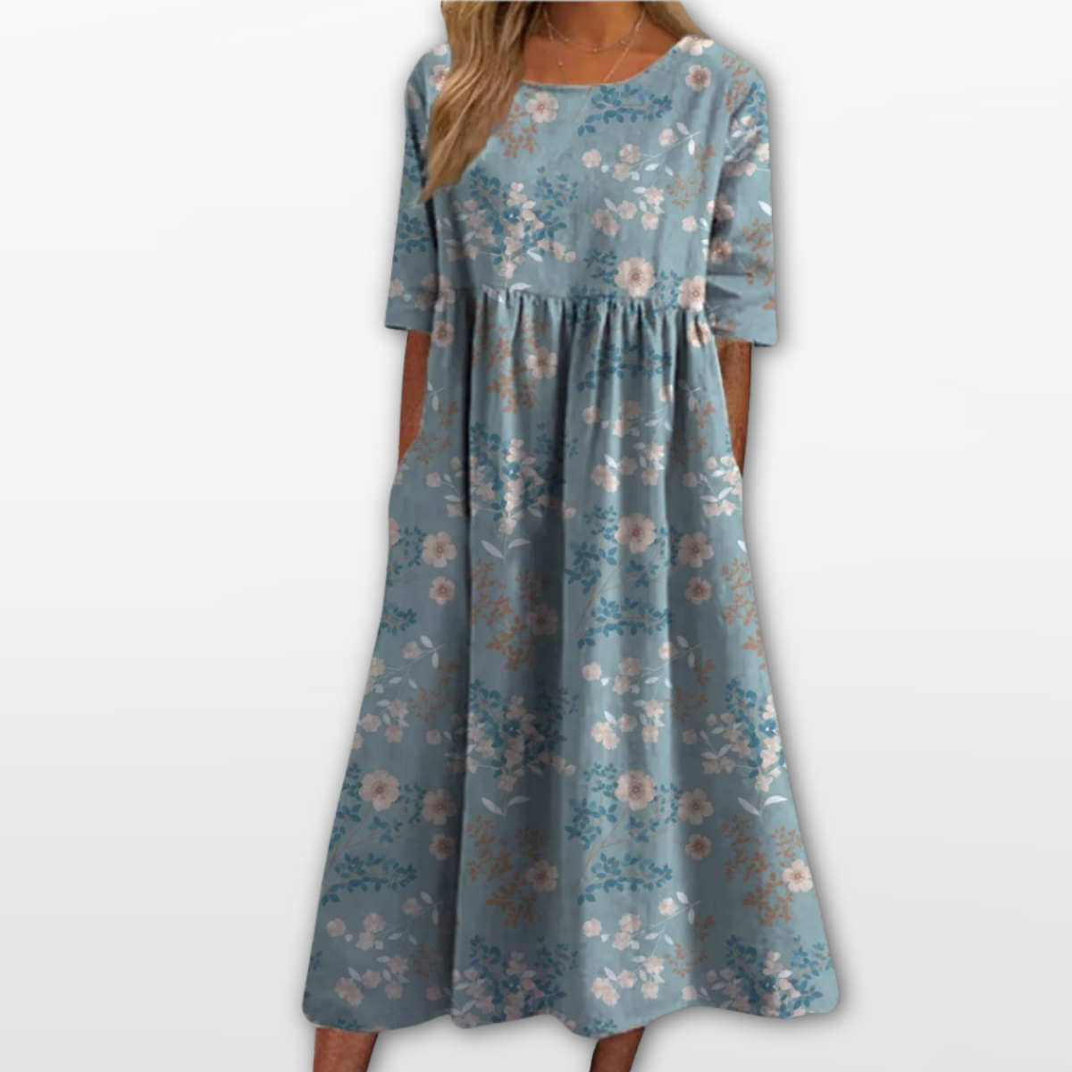 Damska Sukienka Midi Kwiatowa Elegancka Casual