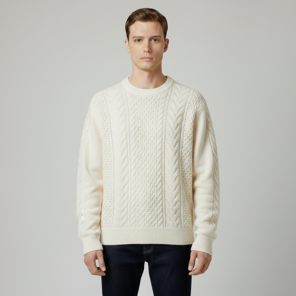 Artur - Sweter męski o grubym splocie warkoczowym z wełną