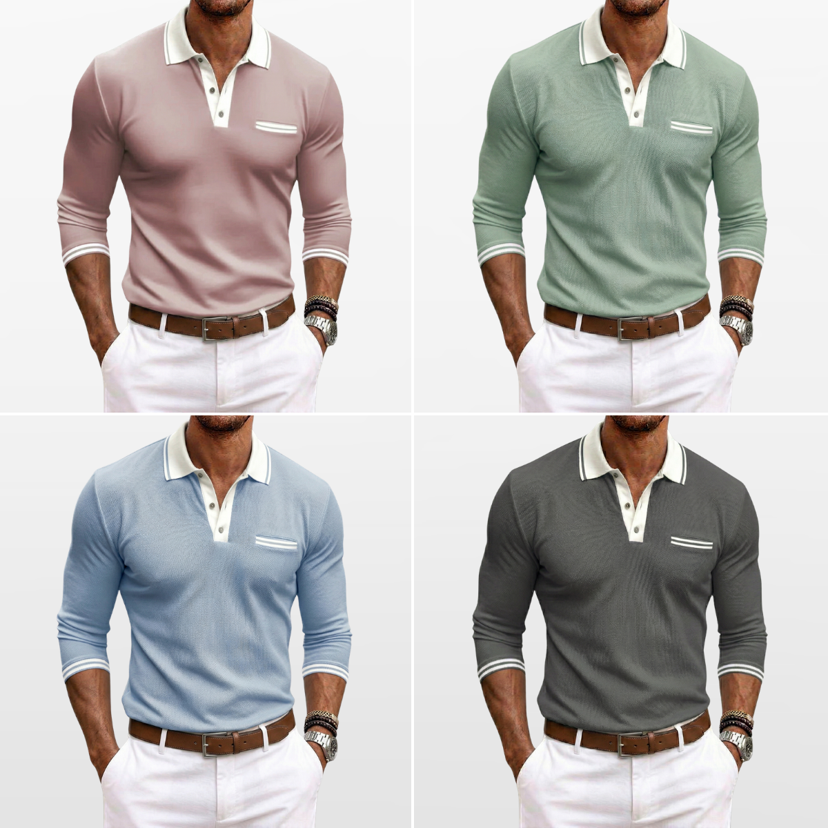 Męska Koszulka Polo Slim Fit z Długim Rękawem