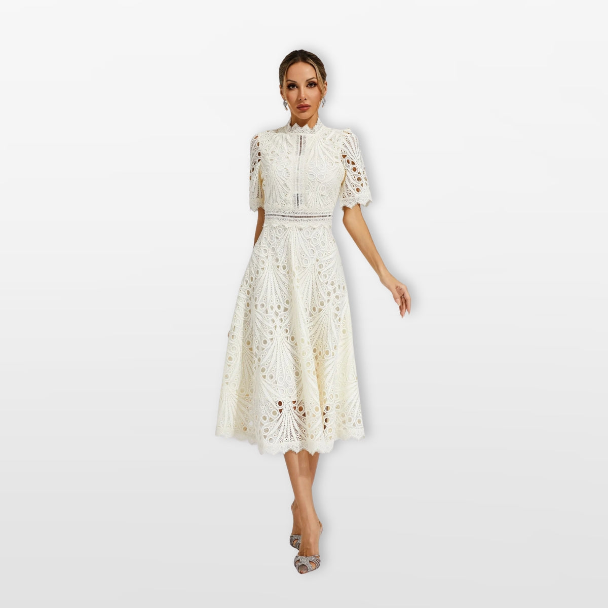 Čipkované midi šaty elegantné dámske