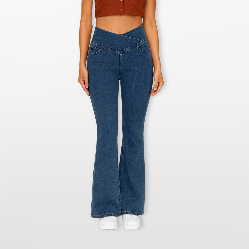Spodnie Dzwony Wysoki Stan Bootcut Elastyczne Damskie