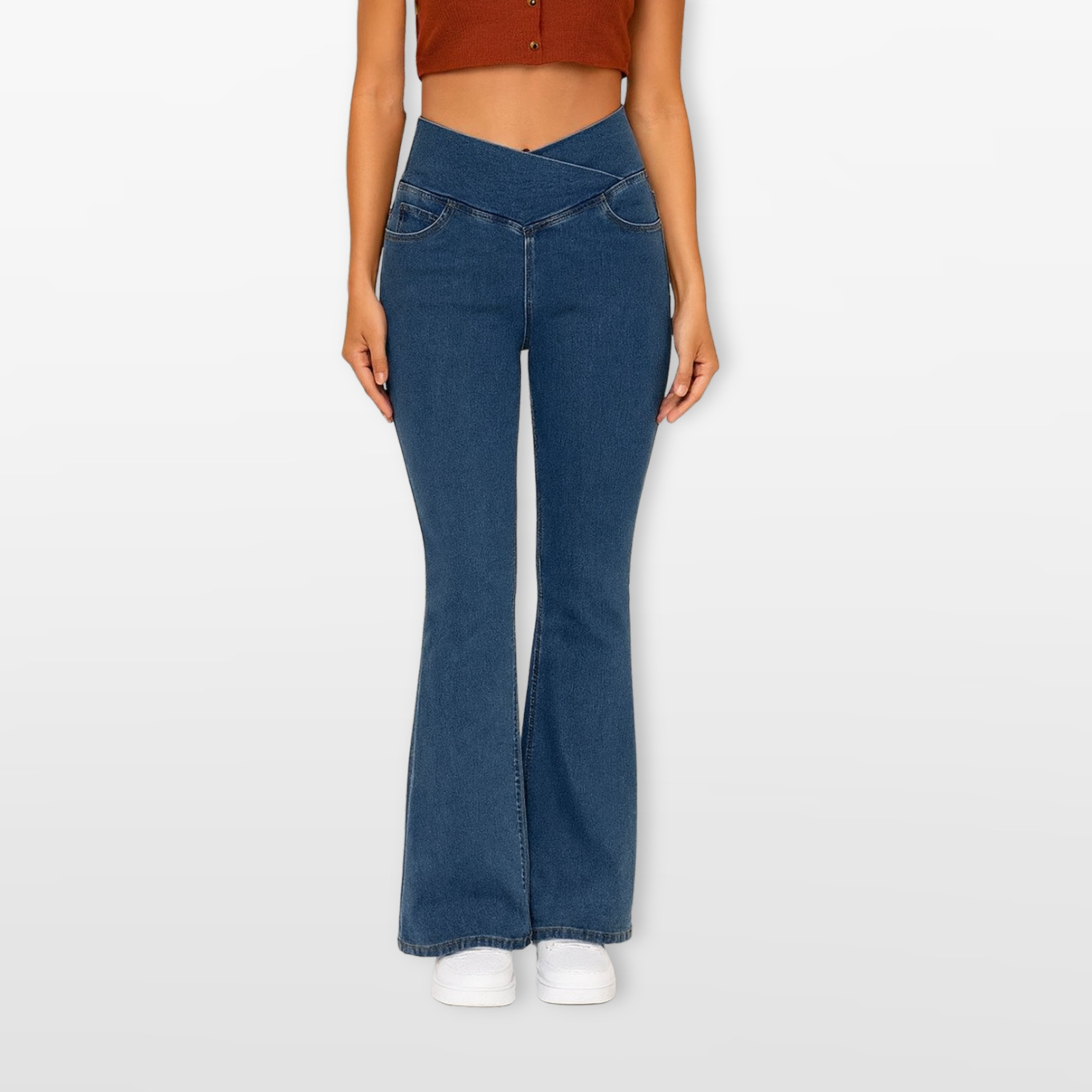 Spodnie Dzwony Wysoki Stan Bootcut Elastyczne Damskie
