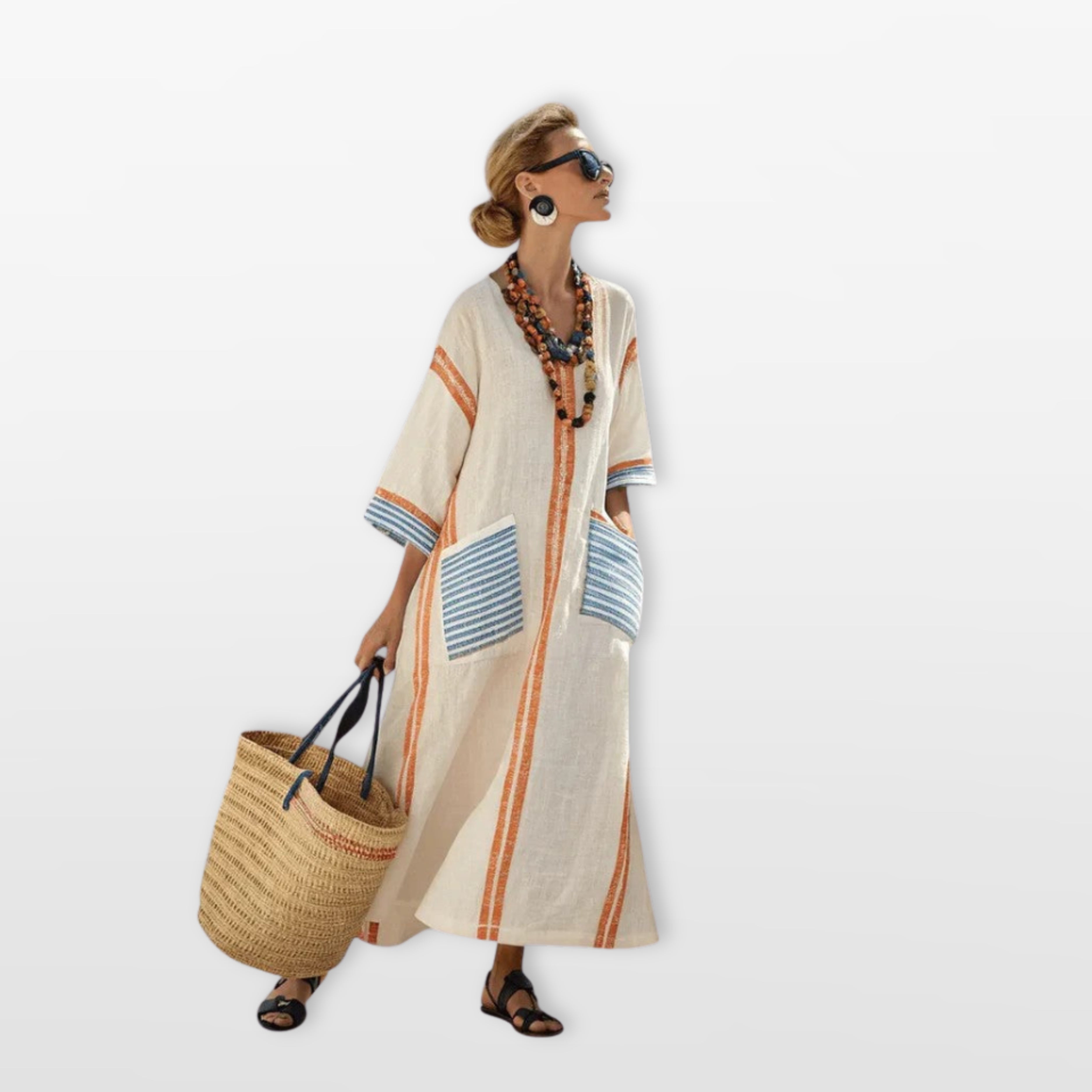 Damska Sukienka Maxi Boho W Paski