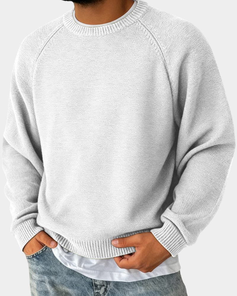 Sweter Dzianinowy z Okrągłym Dekoltem Męski