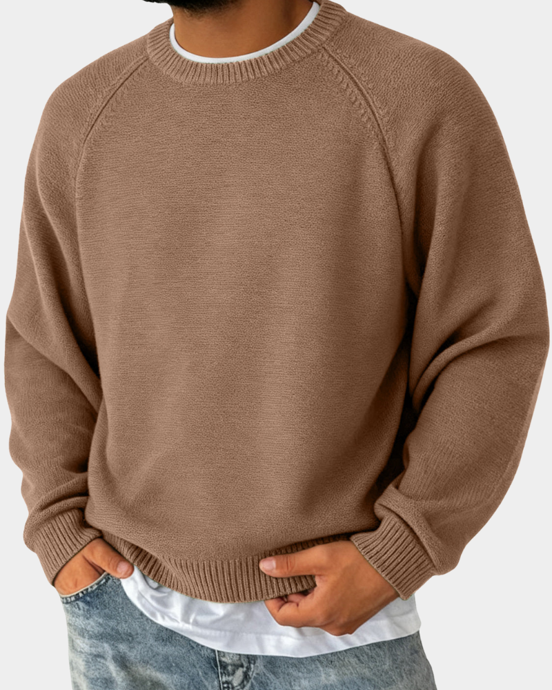 Sweter Dzianinowy z Okrągłym Dekoltem Męski