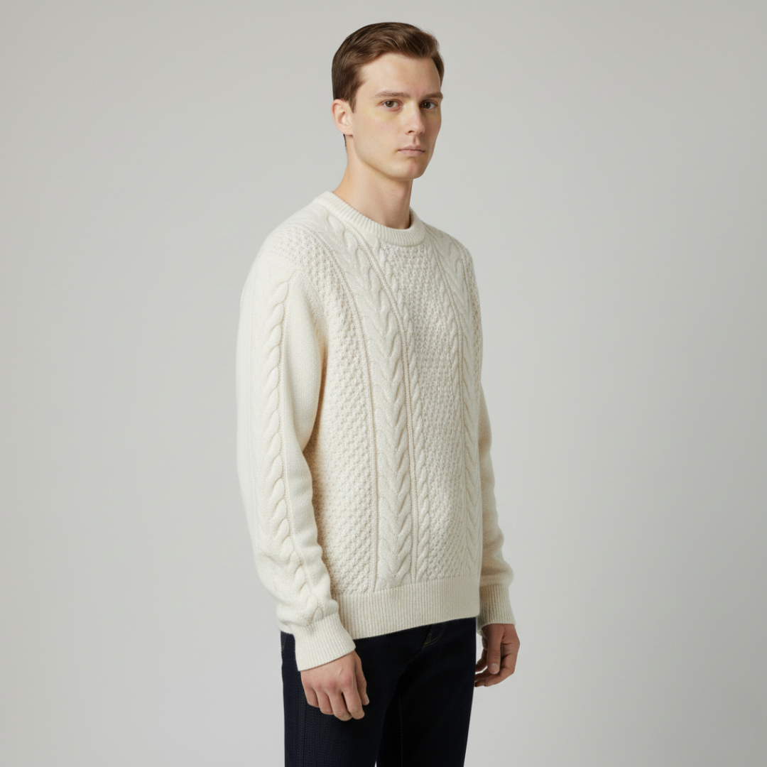 Artur - Sweter męski o grubym splocie warkoczowym z wełną