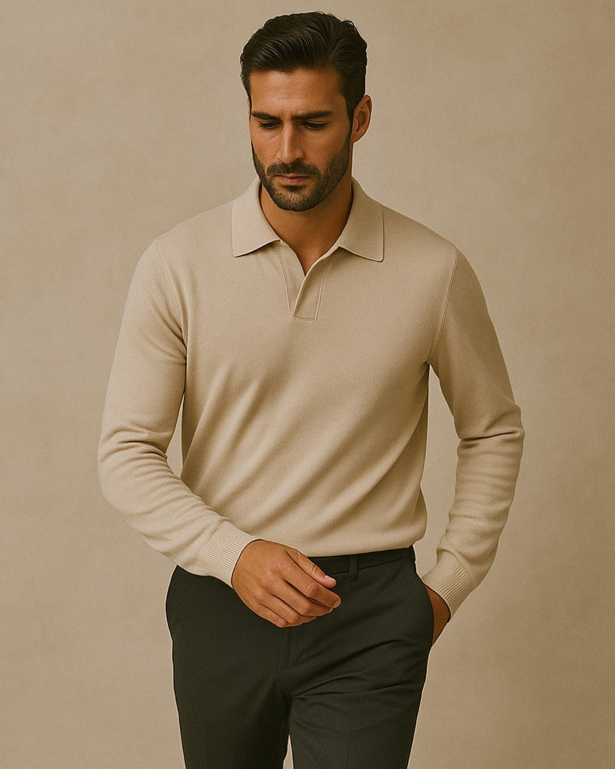 Sweter Dzianinowy z Kołnierzykiem Polo Męski