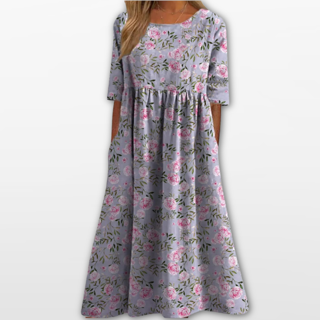 Damska Sukienka Midi Kwiatowa Elegancka Casual