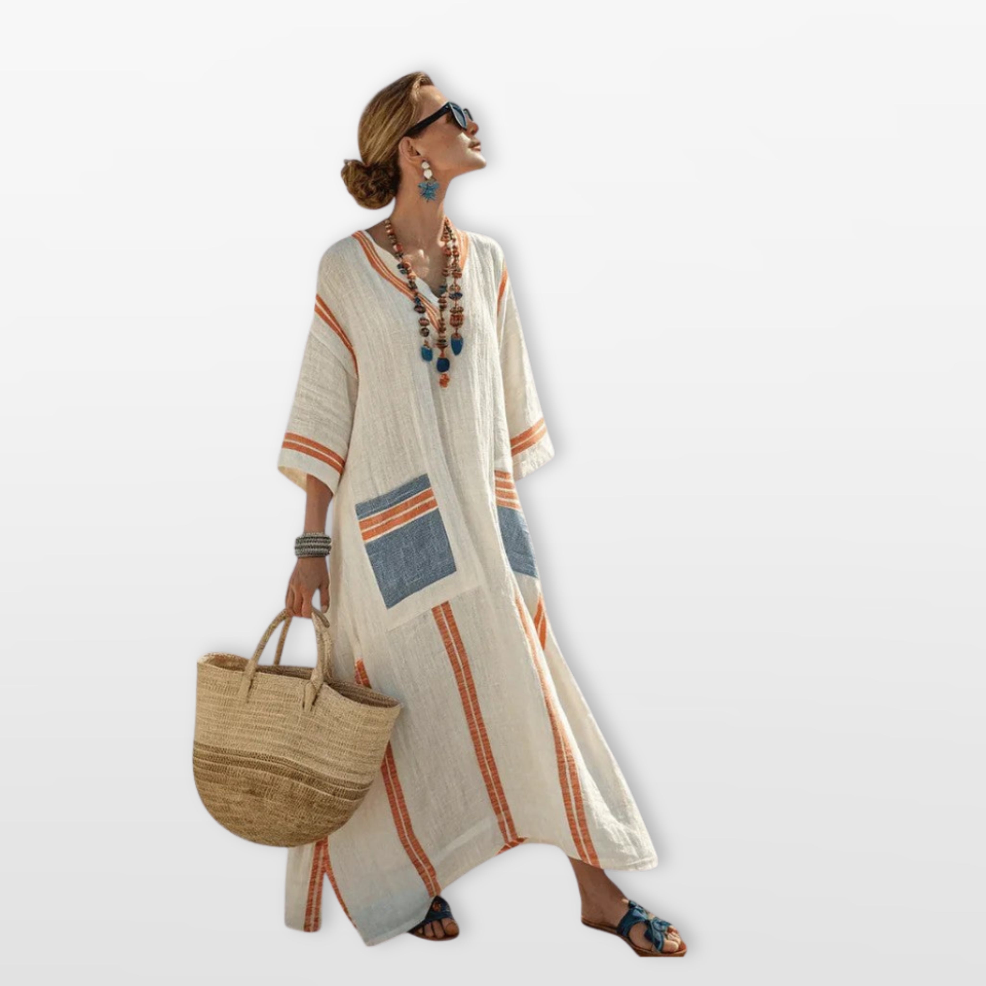 Damska Sukienka Maxi Boho W Paski