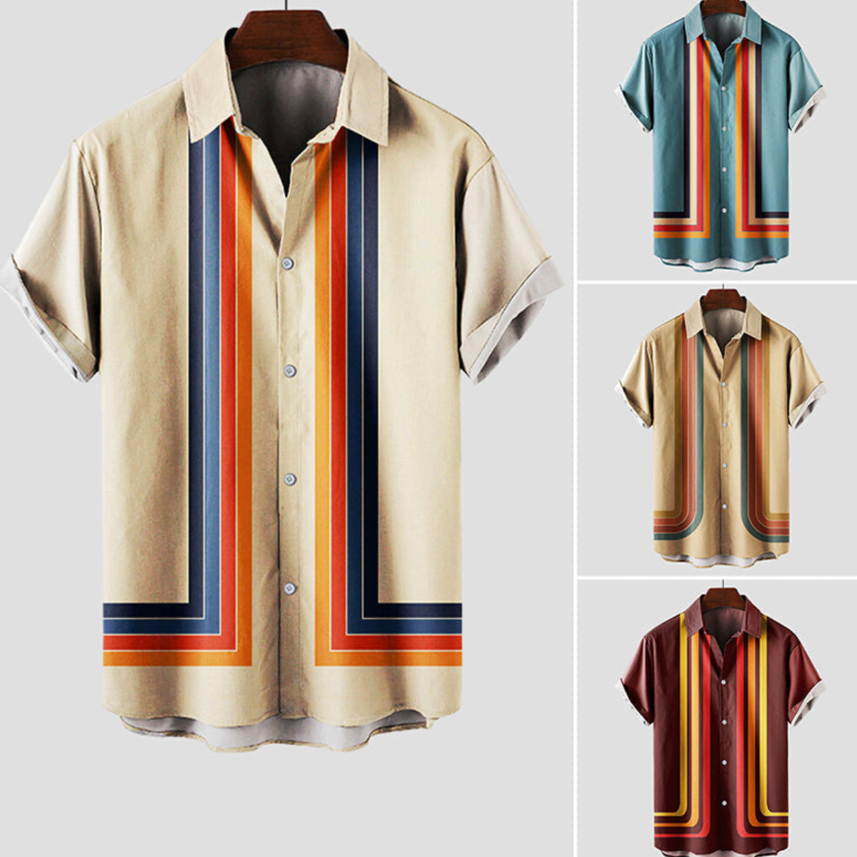 Męska Koszula Letnia Paski Retro Casual