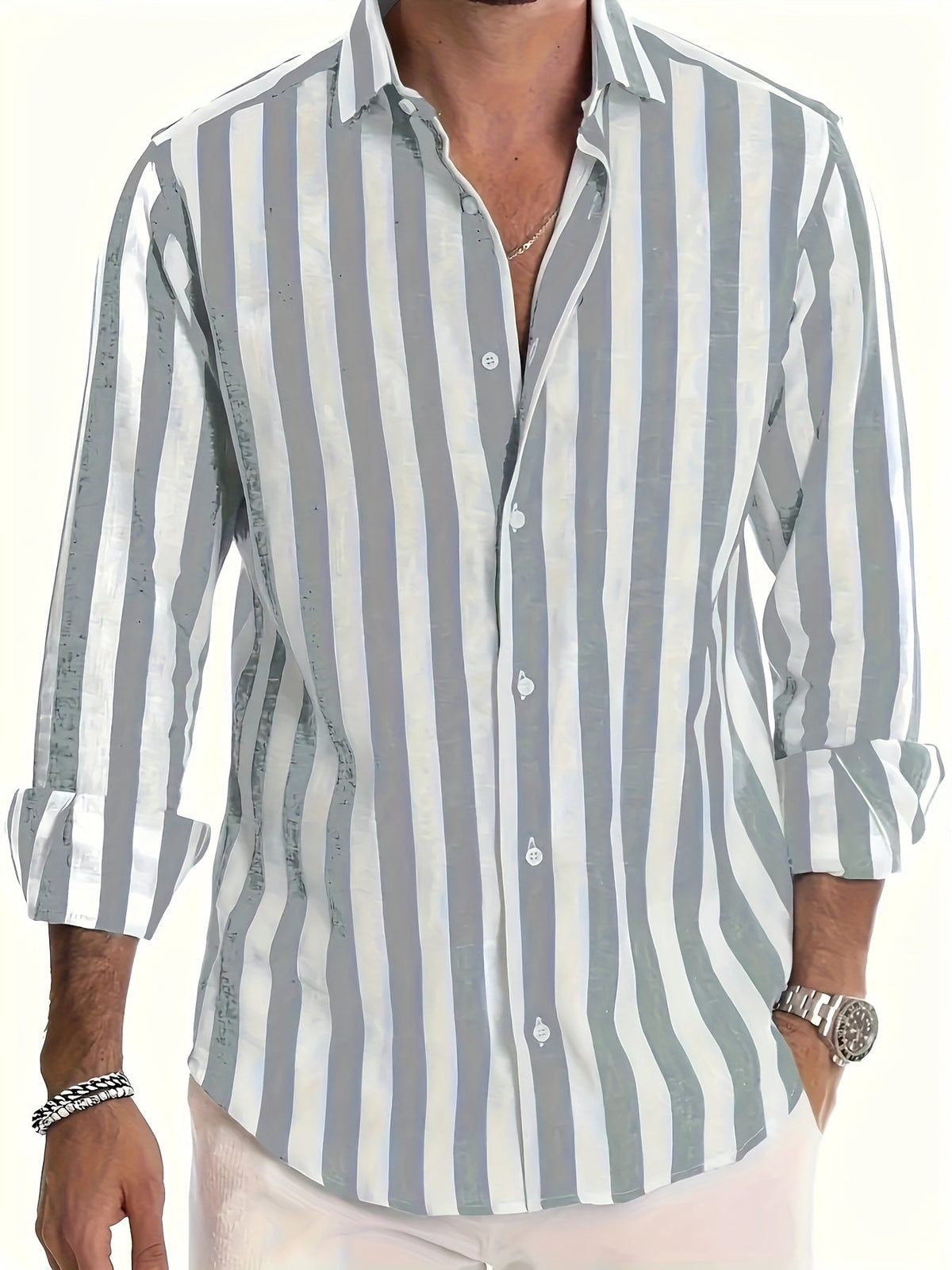 Camicia da uomo a righe a maniche lunghe