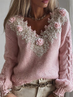 Sweter Z Kwiatową Aplikacją Damski