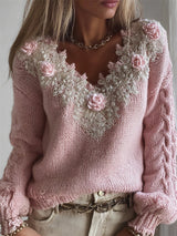 Sweter Z Kwiatową Aplikacją Damski