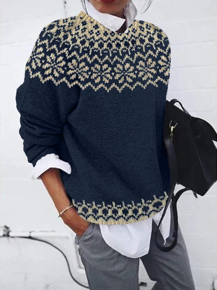 Damesweater med geometrisk mønster
