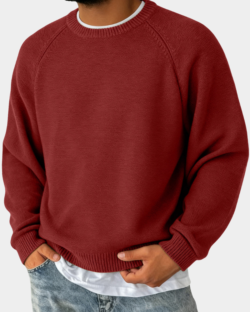 Sweter Dzianinowy z Okrągłym Dekoltem Męski
