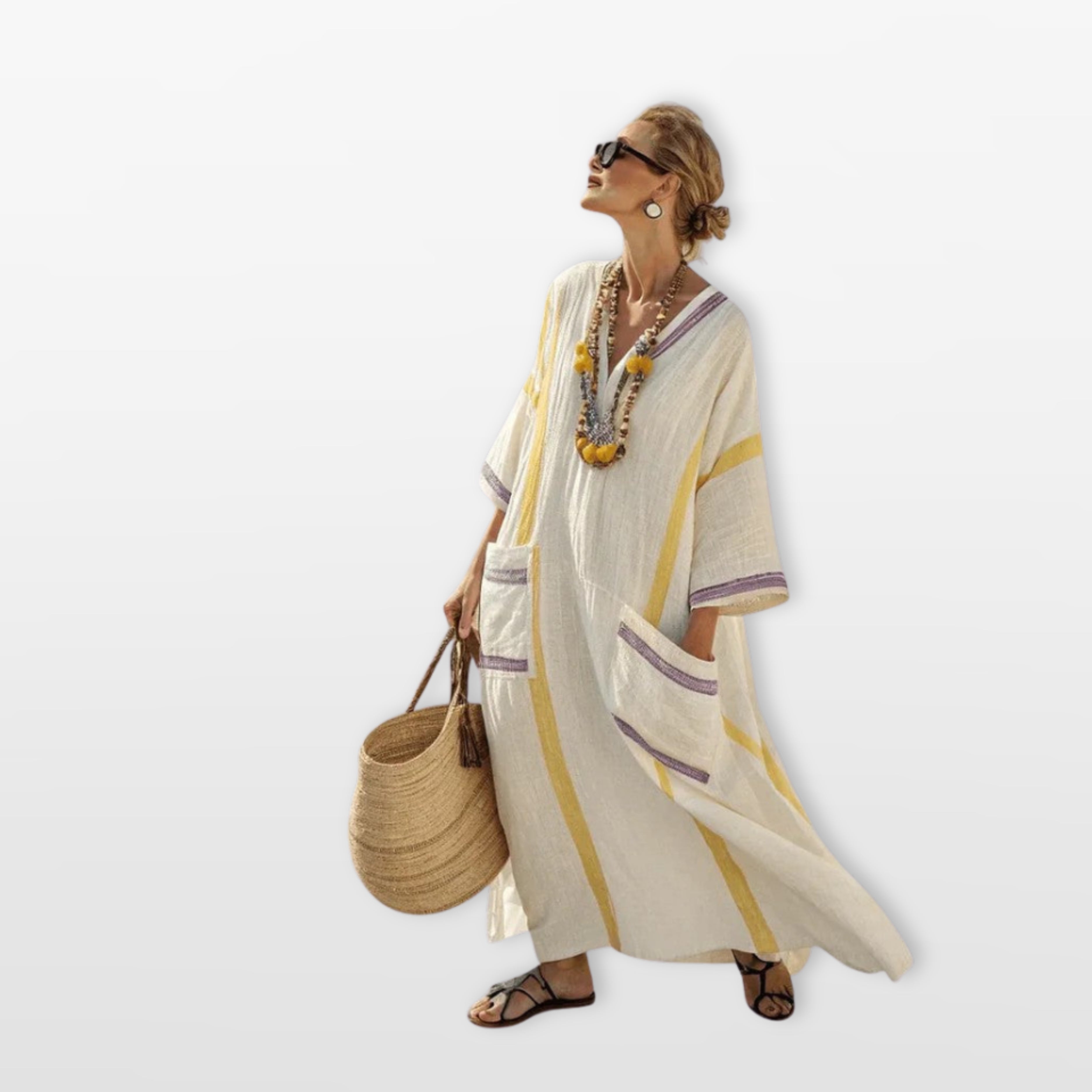Damska Sukienka Maxi Boho W Paski