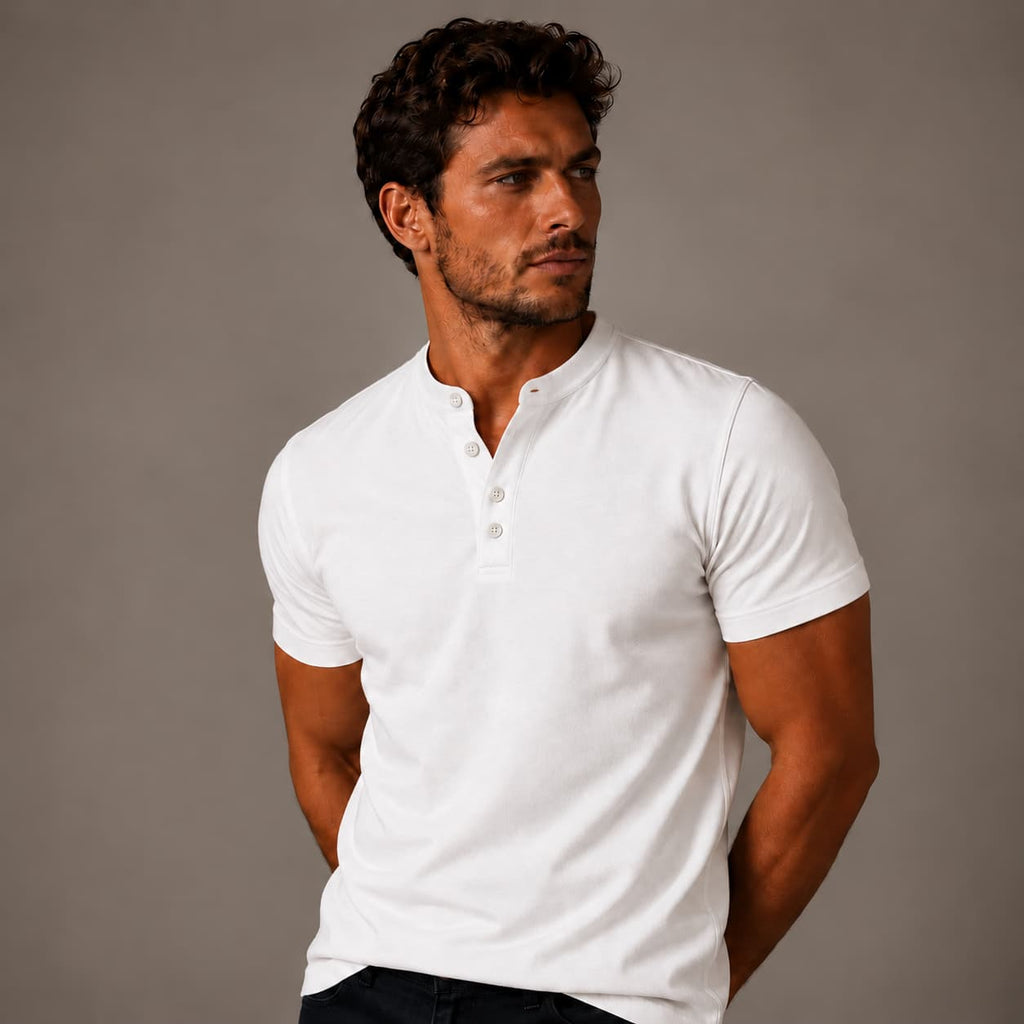 Ανδρική μπλούζα Henley με κοντά μανίκια