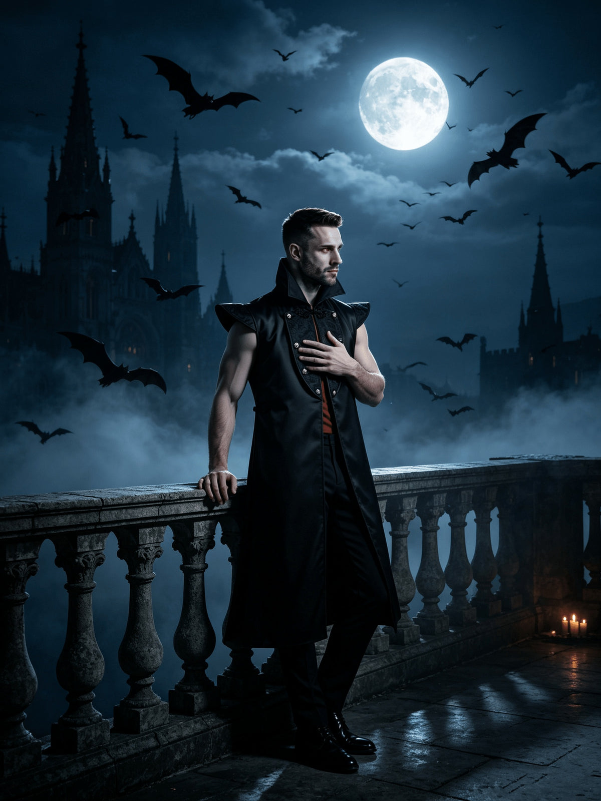 Kostium Wampira Halloween z Wysokim Kołnierzem Męski