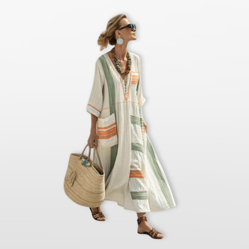 Damska Sukienka Maxi Boho W Paski