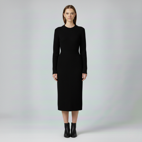 Agata - Dopasowana sukienka dzianinowa midi z prążkowanym splotem