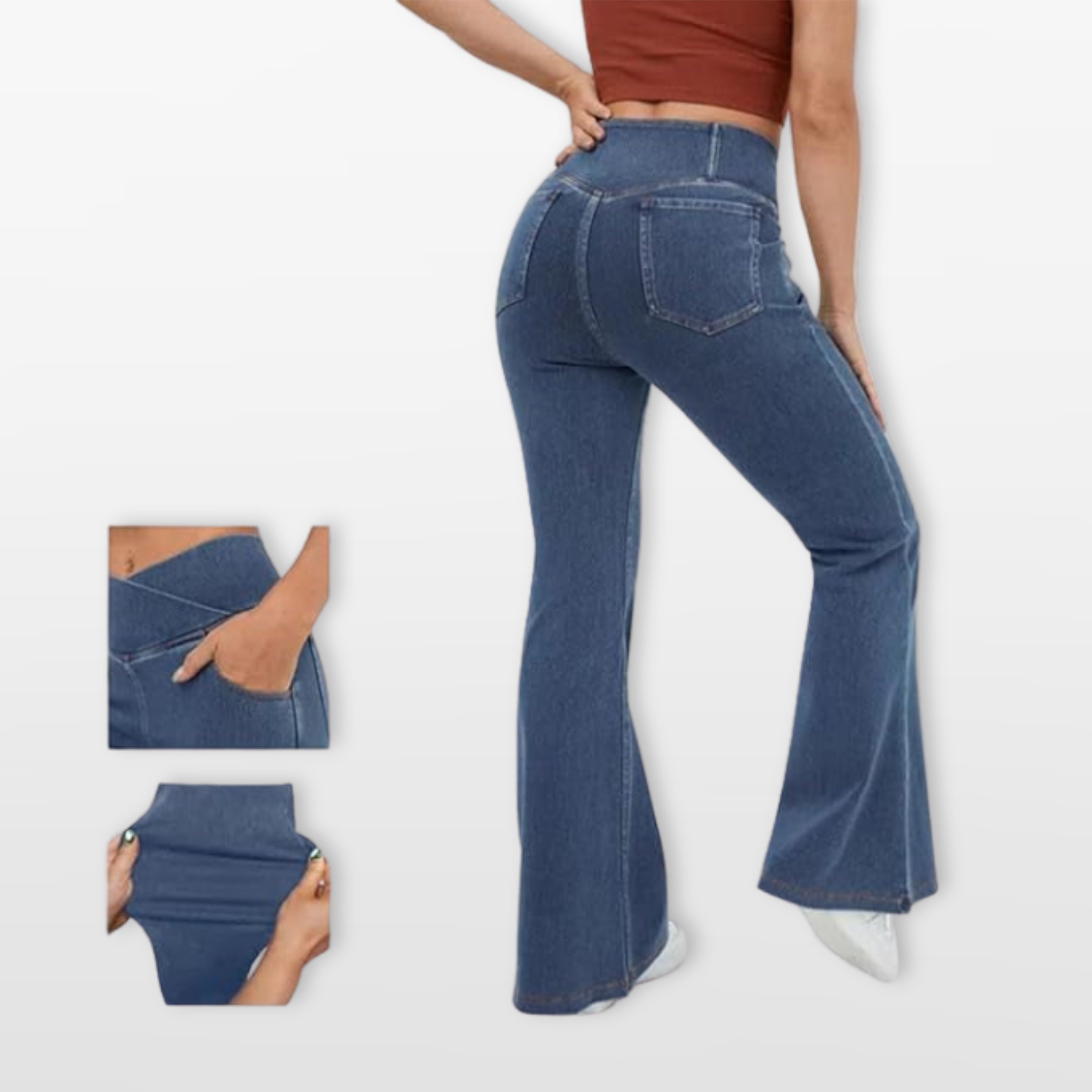 Spodnie Dzwony Wysoki Stan Bootcut Elastyczne Damskie