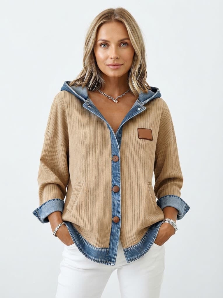 Damecardigan med hætte og knapper