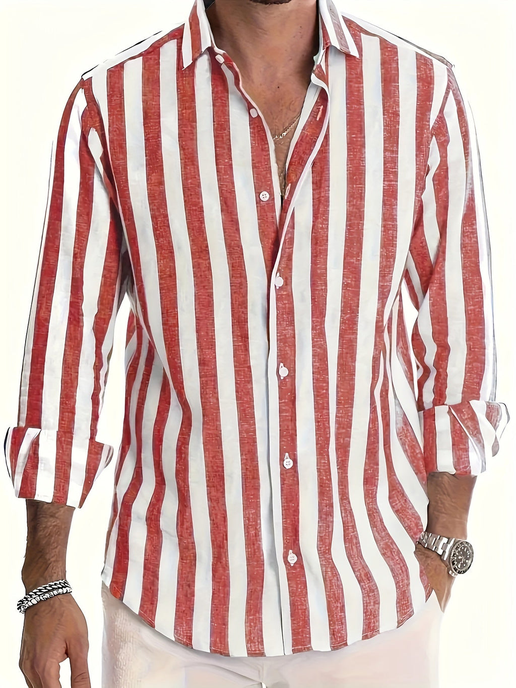 Camicia da uomo a righe a maniche lunghe