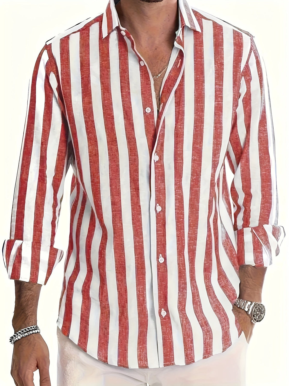 Camicia da uomo a righe a maniche lunghe
