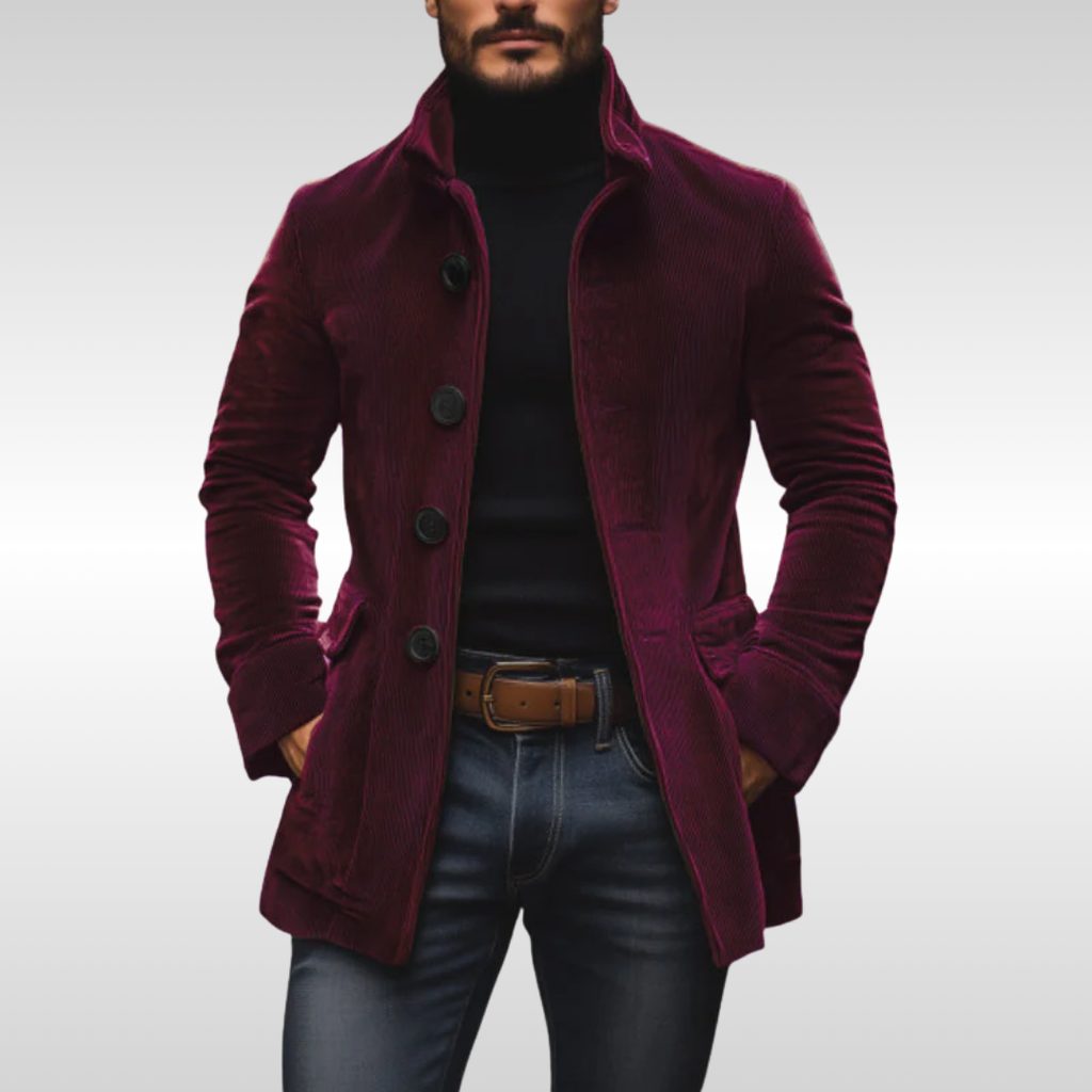 Men's Coat with a Stand Collar and Buttons