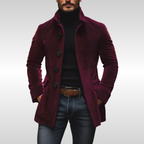 Men's Coat with a Stand Collar and Buttons