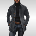 Men's Coat with a Stand Collar and Buttons