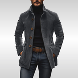 Men's Coat with a Stand Collar and Buttons