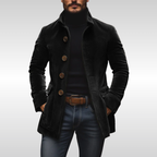 Men's Coat with a Stand Collar and Buttons