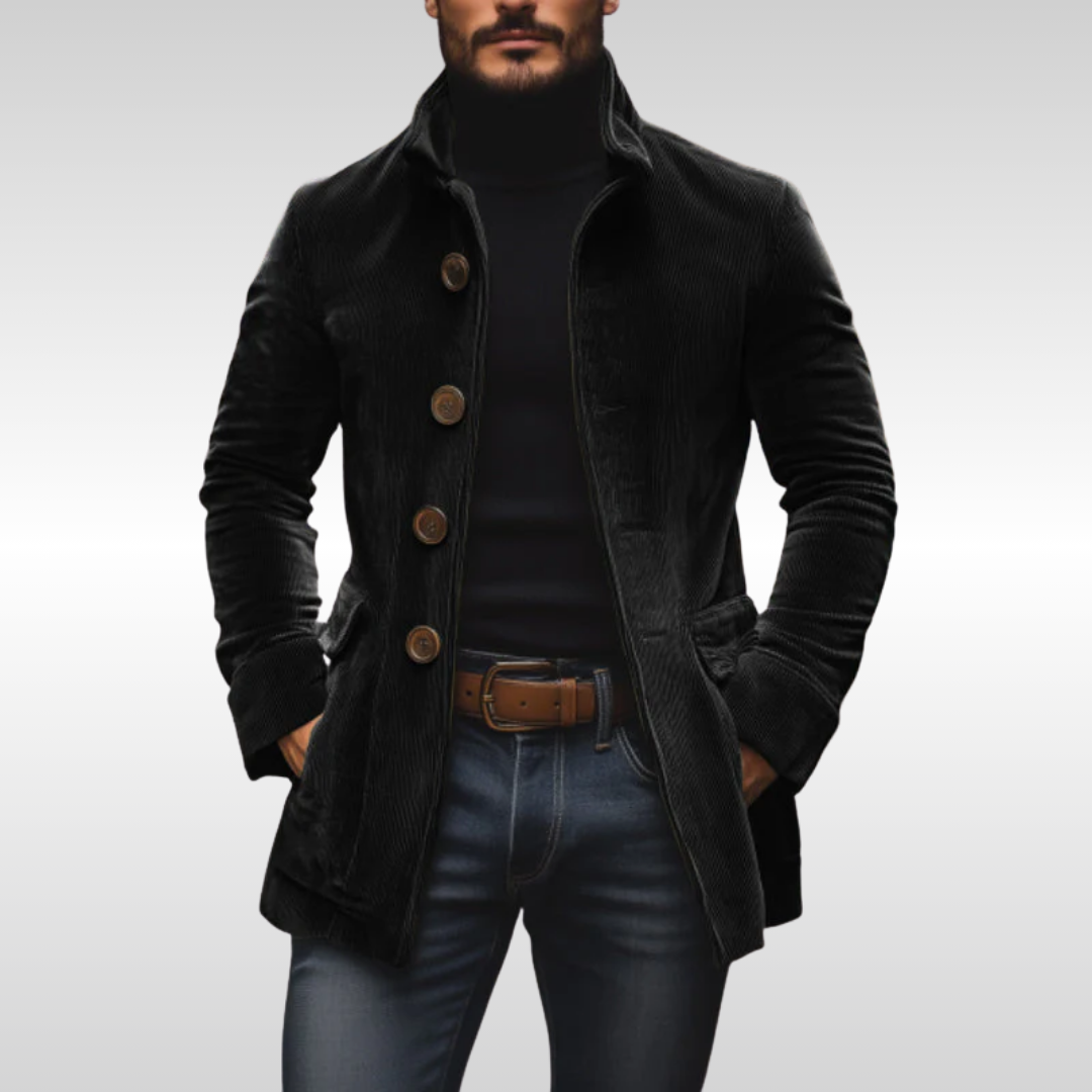 Men's Coat with a Stand Collar and Buttons