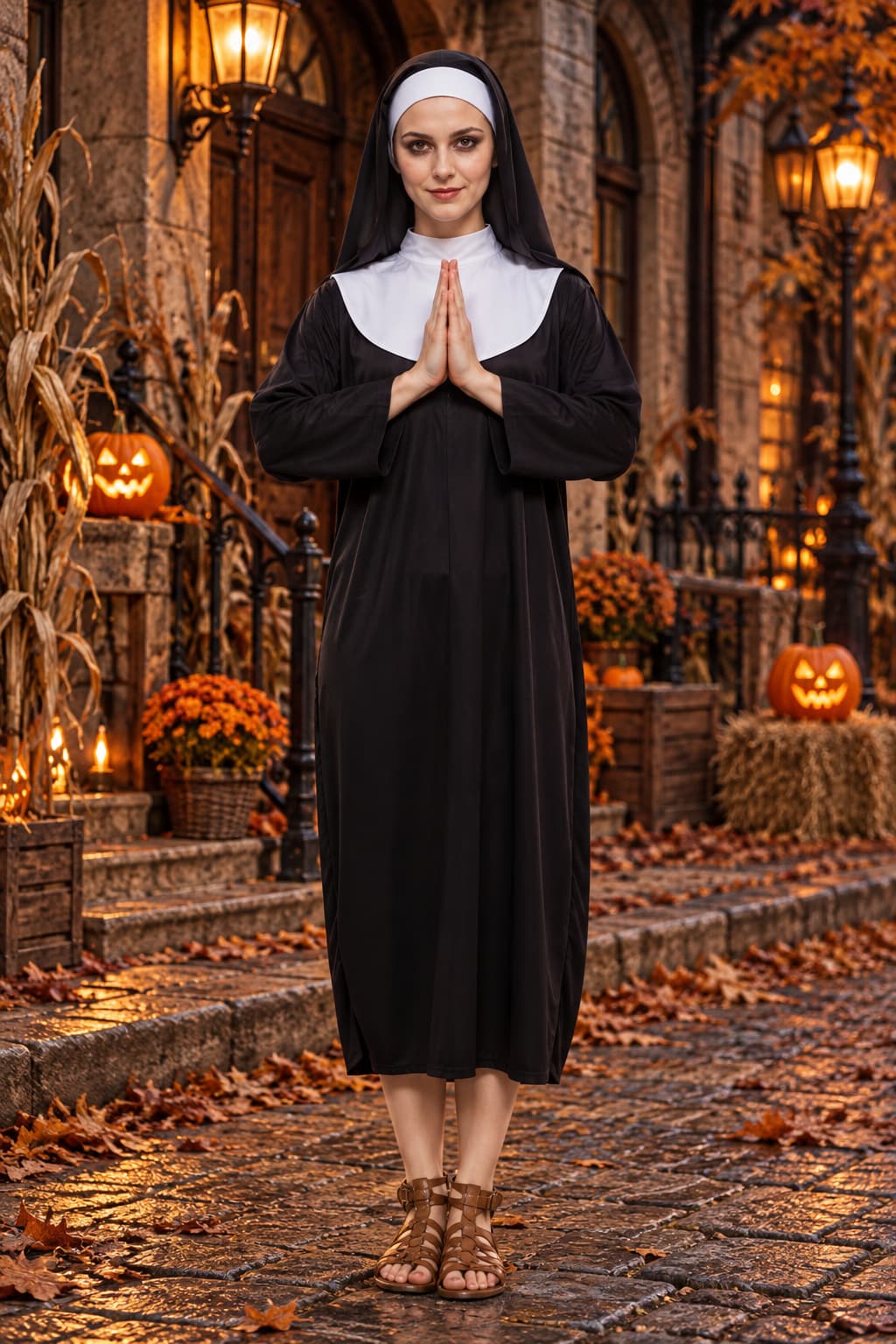 Kostium Zakonnicy Na Halloween z Nakryciem Damski
