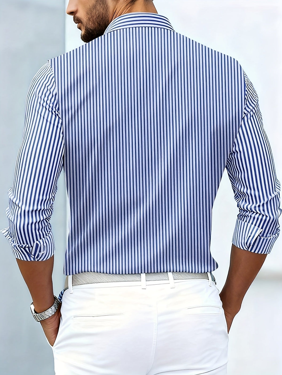 Camicia da uomo a righe geometriche a maniche lunghe